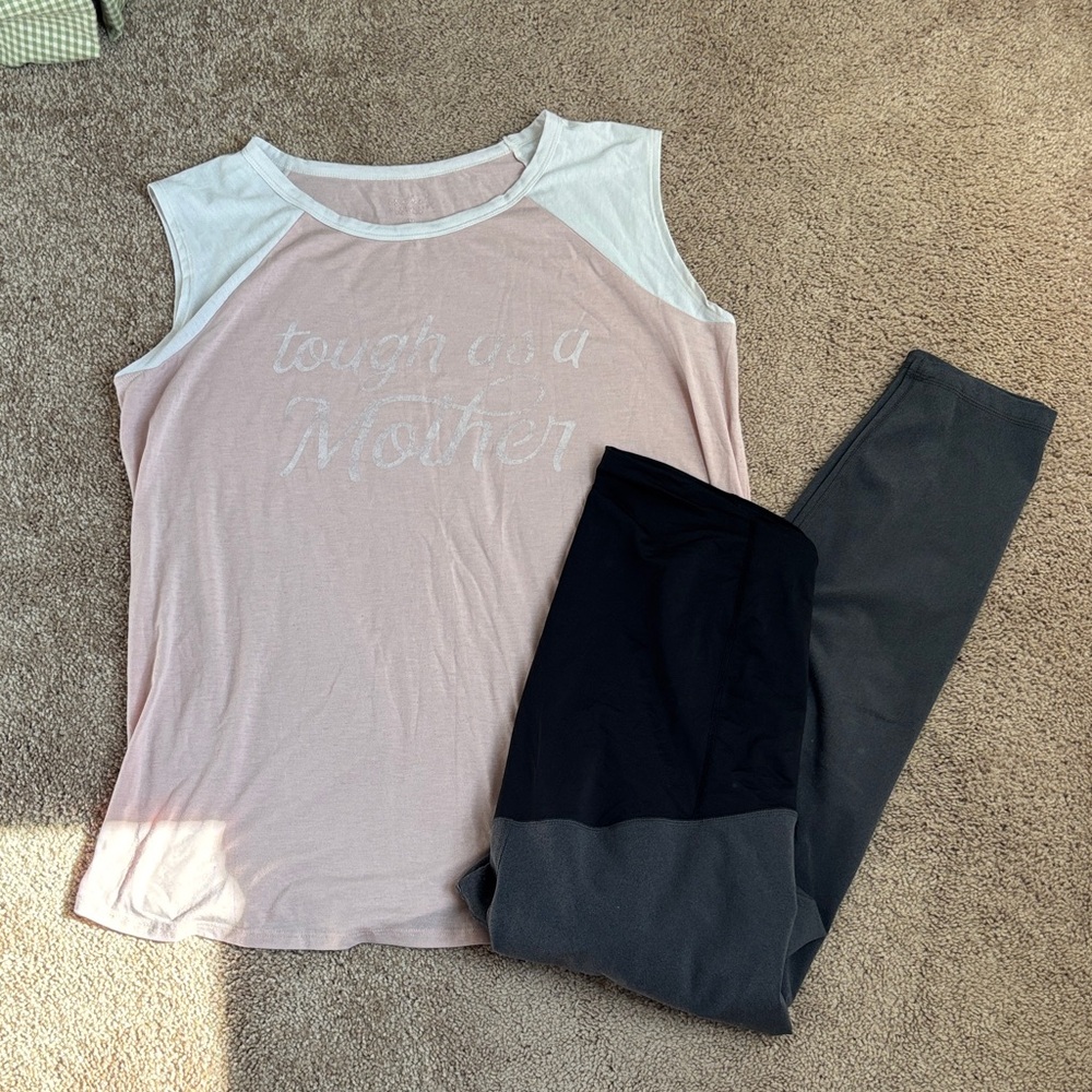 Isabel Maternity by Ingrid & Isabel Pink and White Sleeveless Tank & Crop Capri